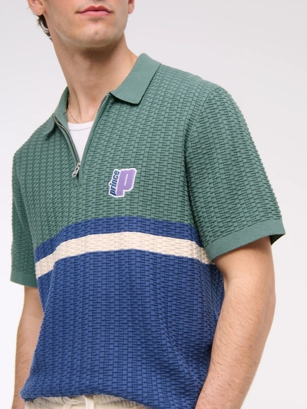 Abercrombie & Fitch Prince Tennis Zip Polo Sweater XXL Green Blue Knit Preppy